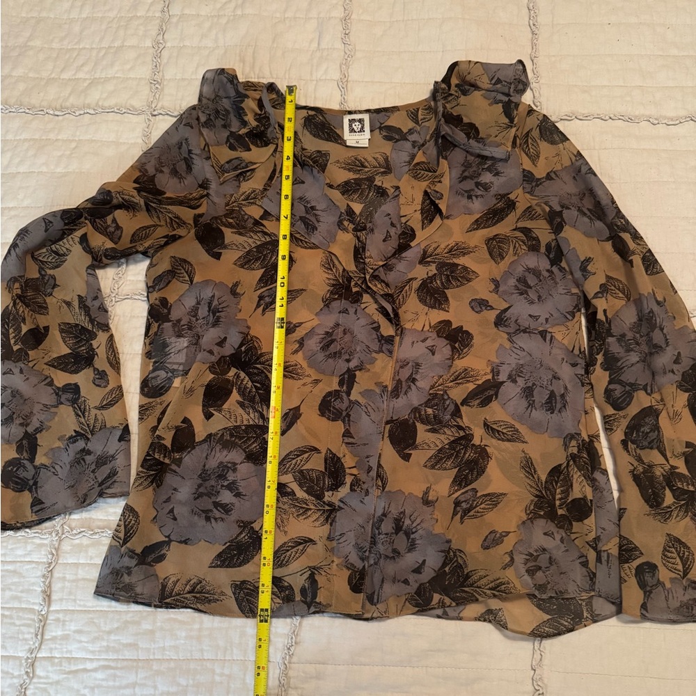 Anne Klein Floral Sheer Blouse - Brown and Gray - Picture 2 of 9